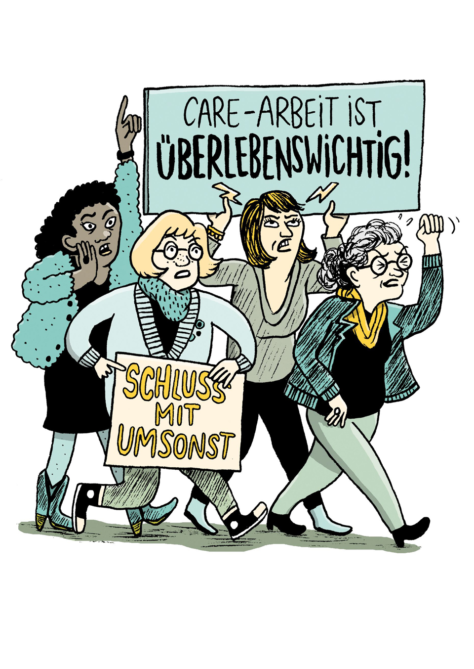 Eine der Illustrationen von Kati Rickenbach zum Posten «Arbeiten». 